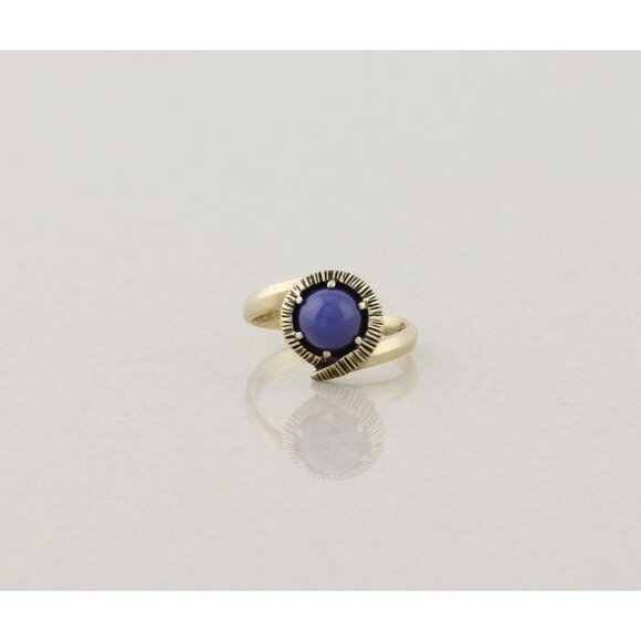 10k Yellow Gold Lab Created Blue Star Sapphire Ring Size 7 - Picture 3 of 8